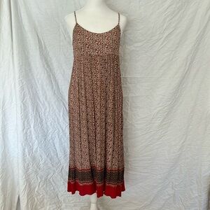 Forever 21 Brown Floral Maxi Dress with Red Hem